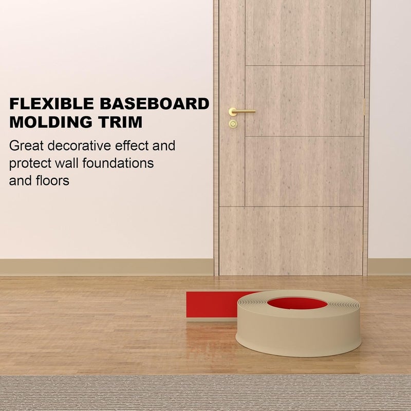Risunpet Peel and Stick Baseboard Trim, 4 Inch Rubber Baseboard Vinyl Wall Base, Flexible Baseboard Molding Trim, Adhesive Baseboard Trim Rubber Cove Base(20Ft, Beige) - Image 3